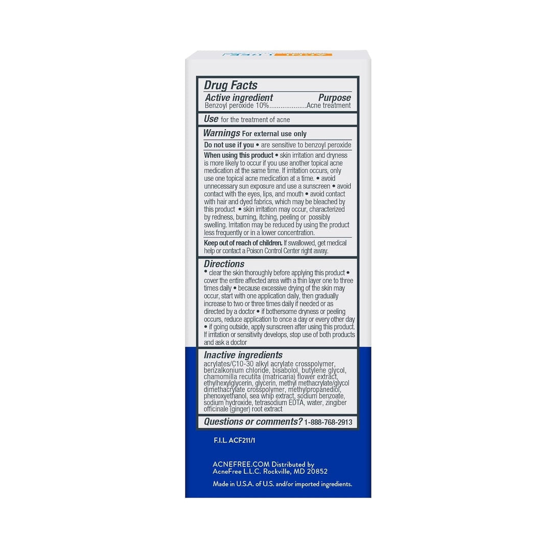 Acnefree Terminator 10 Acne Spot Treatment with Benzoyl Peroxide 10% Maximum Strength Acne Cream Treatment, 1 Ounce - Pack of 1