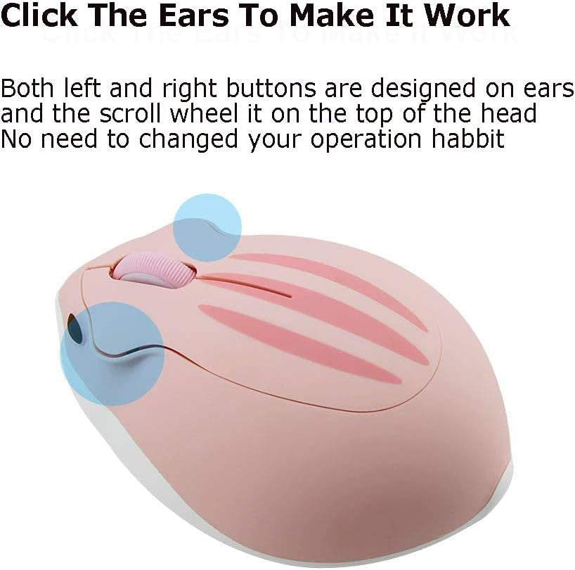 2.4Ghz Wireless Mouse Cute Hamster Shape Less Noice Portable Mobile Optical 1200DPI USB Mice Cordless Mouse for PC Laptop Computer Notebook Macbook Kids Girl Men Women Adults Gift (Pink)