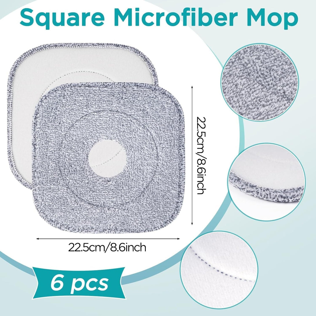 6 Pack Square Microfiber Mop Pads Replacement Compatible for True & Tidy SPIN-800 Trueclean Mop M16 Spin Mop,9 Inch Mop Pad Fits Most Square Spin Mop