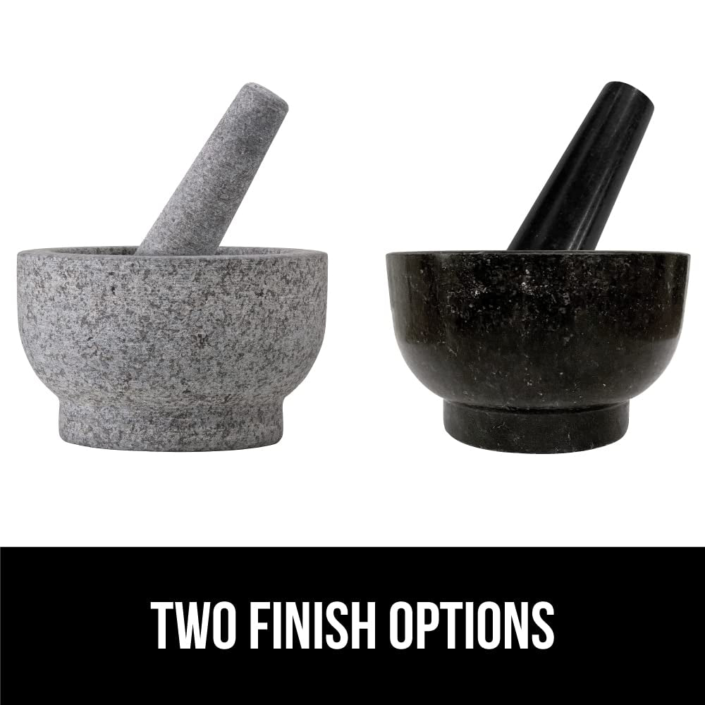 GORILLA GRIP Heavy Duty Mortar and Pestle Set with Slip Resistant Base, 2 Cup, 100% Granite Stone Molcajete Guacamole Bowl, Grind Seeds, Spices, Crush Garlic, Kitchen Muddler for Fresh Herbs, Gray