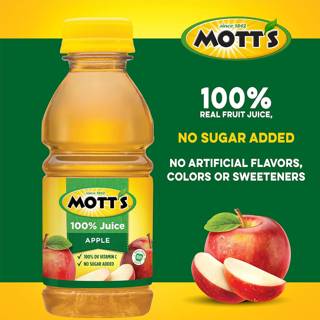 Mott'S 100% Original Apple Juice, 8 Fl Oz Bottles, 24 Count (4 Packs of 6), 2 Servings of Fruit, 100% Fruit Juice, Gluten-Free, Caffeine-Free, Kosher, Contains No Artificial Colors or Sweeteners