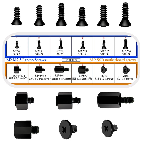 M.2 SSD Screws Kit, Nvme Screw M.2 SSD Mounting Kit-M2 M2.5 Black Carbon Steel Laptop Notebook Computer Screws Set.Nvme M2 Screws Suitable for ASUS MSI Gigabyte NGFF Motherboard