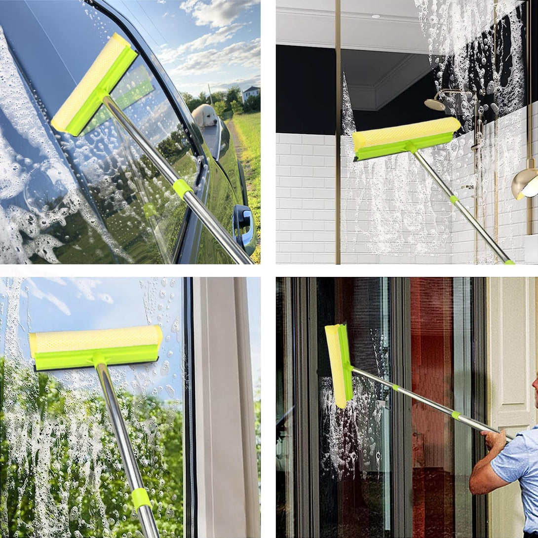 Window Squeegee for Window Cleaning, 58'' Squeegee Window Cleaner Tool 2 in 1 Car Window Cleaning Tool with Extension Pole Telescopic Window Washing Equipment, Shower Squeegee for Shower Glass Door