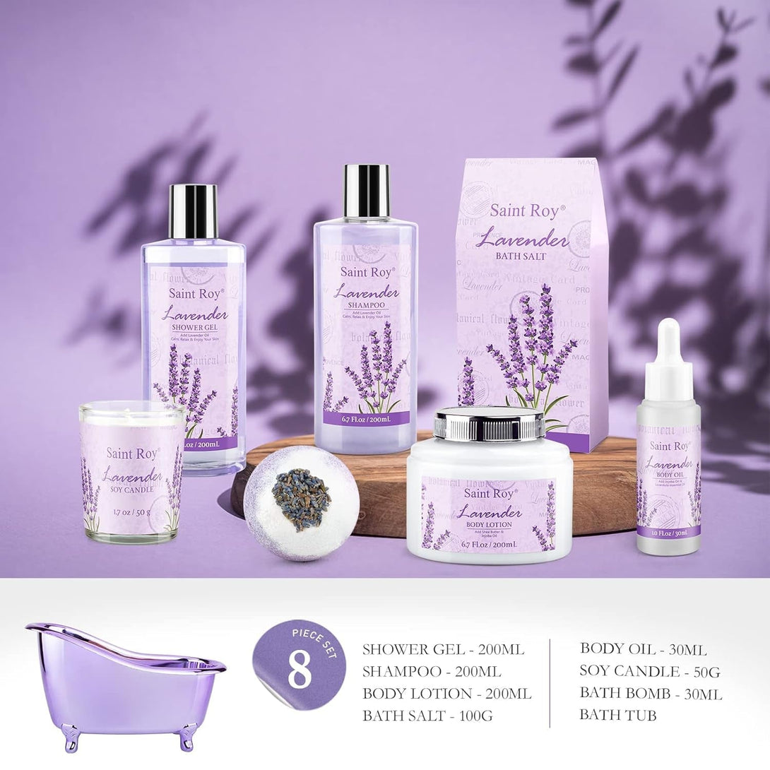 Lavender Scented Gifts for Mom Spa Gift Baskets for Women - Spa Baskets for Women Gift Lavender Gifts for Women, Bath Set with Shower Gel, Home Spa Kit Gifts for Her, Christmas, Mothers Day
