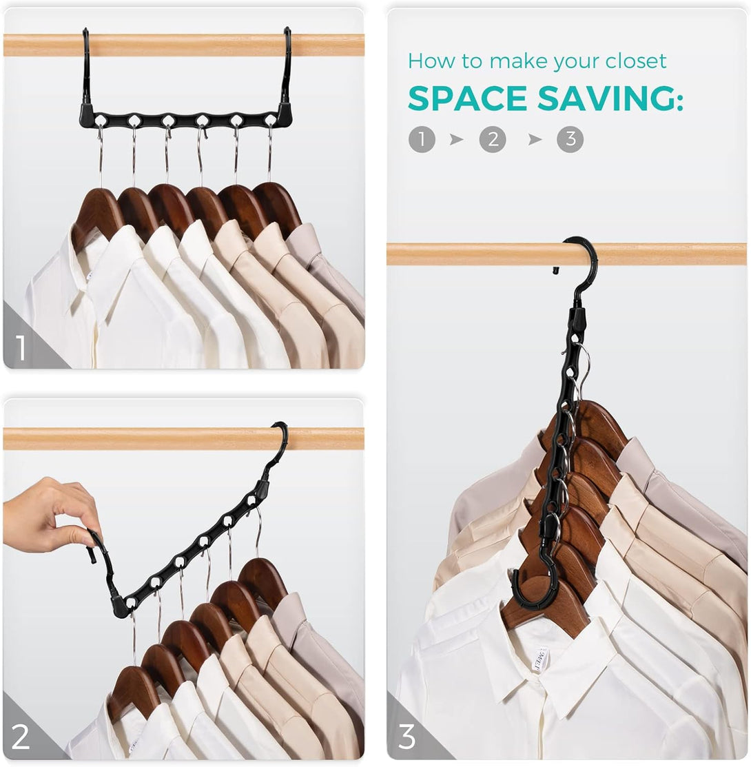 HOUSE DAY Space Saving Hangers for Clothes 10 Pack, Black Magic Hangers Multi Hangers Organizer, Closet Organizers and Storage System Closet Space Saver Hangers, Collapsible Hangers for Clothes