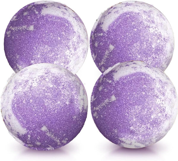 Natural Hemp Oil Extract and Lavender Essential Oils Bath Bombs Salt Balls,4 Pack Gift Set,Moisturizing Dry Skin,Fizzy Spa,Relaxation,Self Care,Relaxing,Bubble Bath Bomb Gifts Idea for Men Women