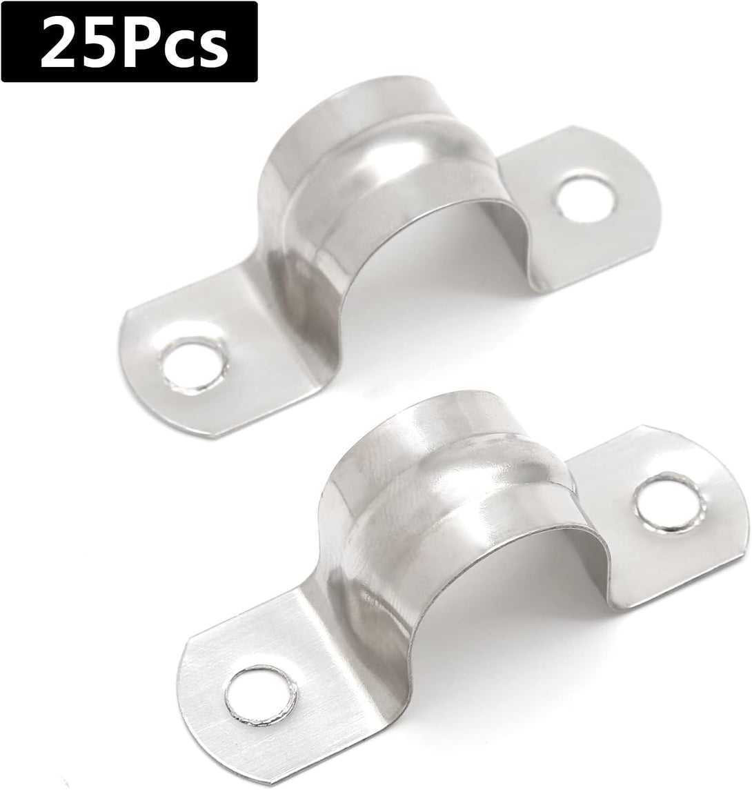 25PCS M25 (1 Inch) Conduit Clamps, Stainless Steel Two Hole Strap U Bracket Rigid Pipe Strip, Cable Clamp Hanger with 2 Holes Fit for 1 Inch Pipes OD