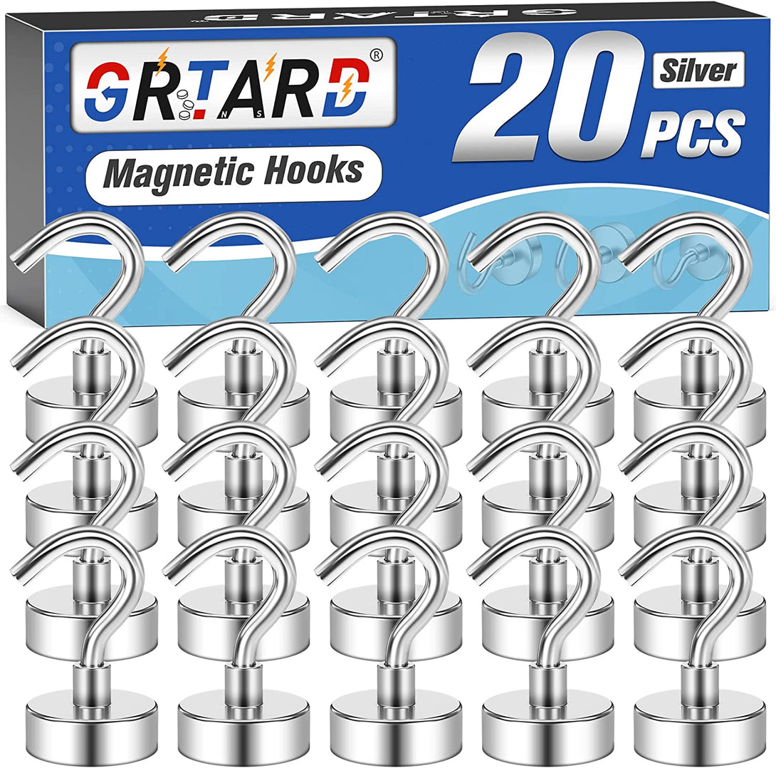 Grtard 20 Pack Magnetic Hooks for Hanging, 25LBS Heavy Duty Magnetic Hooks for Cruise, Magnet with Hooks, Neodymium Magnets Hook for Home, Fridge, Whiteboard, Kitchen, Workplace