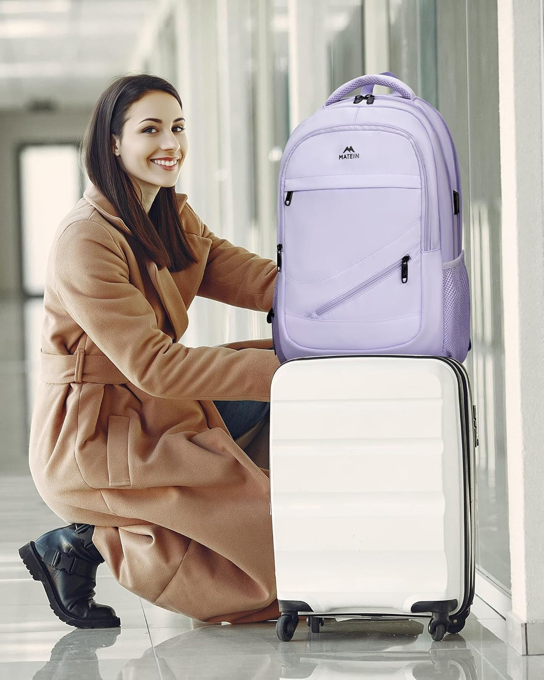 MATEIN Large Travel Backpack for Womens, Lightweight Carry on Backpack TSA Approved Fits 17 in Laptop, Spacious Laptop Bag for Travel Essentials, College Bookbag for Women, Purple