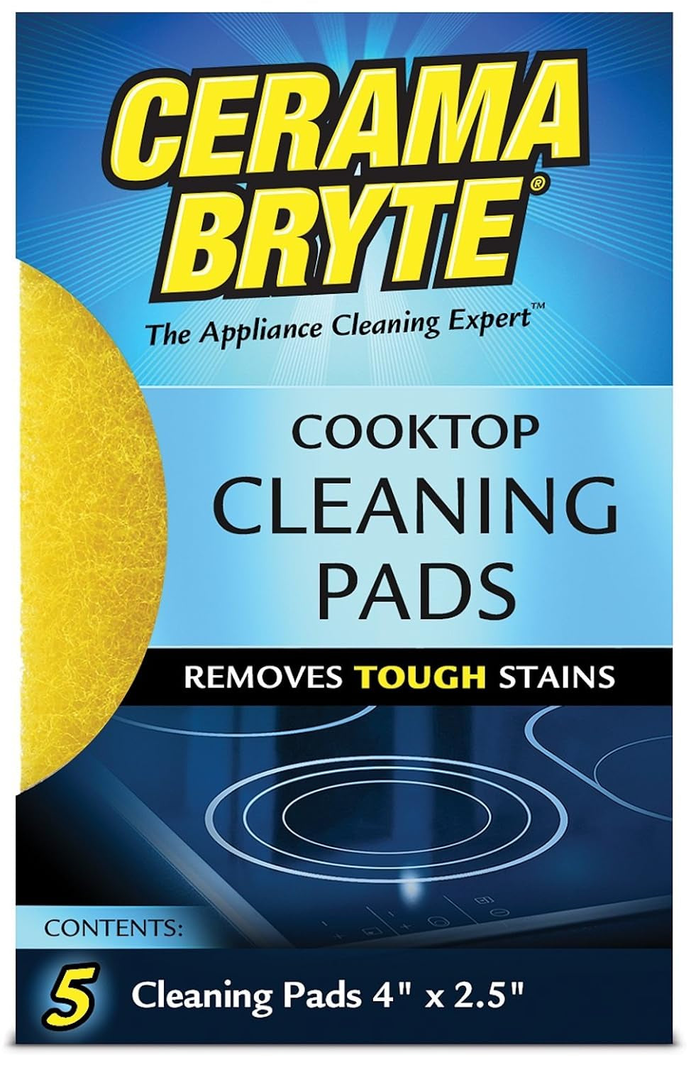 Cerama Bryte 10 X 5 Pack Cleaning Pads Cooktop and Stove Top Cleaner for Glass - Ceramic Surfaces, 50 Count