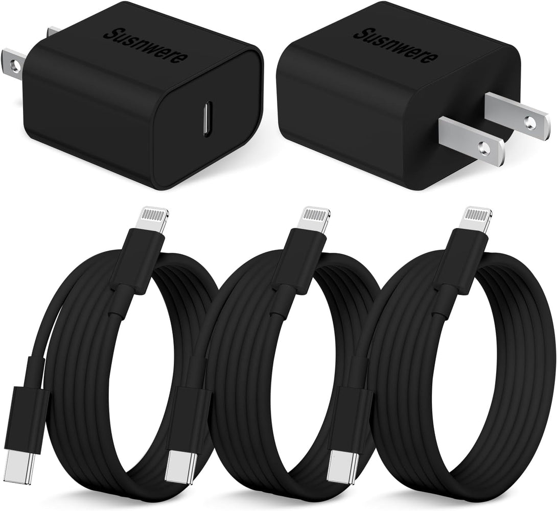 Iphone 14 13 12 Charger Fast Charging, 2 Pack 20W Fast PD USB C Wall Charger Adapter with 3Pack 6Ft USB C to Lightning Cable (Mfi Certified) for 14/14 Plus/14 Pro/14 Pro Max/13/ Black