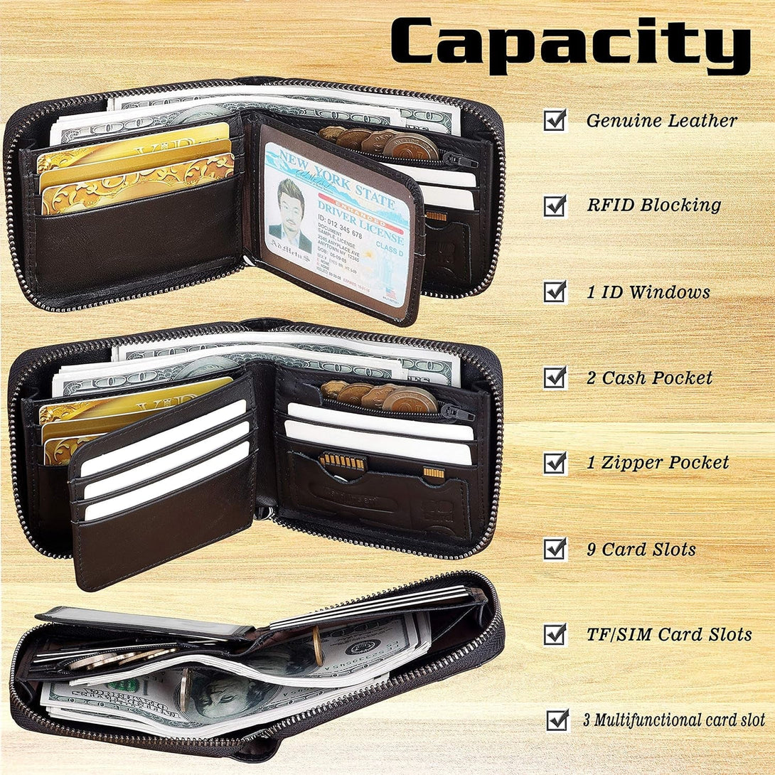 Admetus Men'S Genuine Leather Short Zip-Around Bifold Wallet