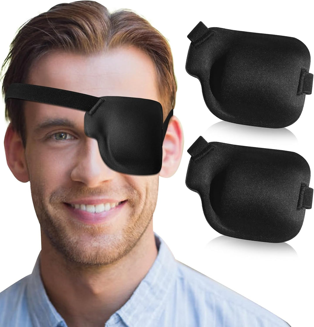 2Pcs 3D Eye Patches for Adults, Adjustable Medical Eyepatch for Lazy Eye, Black(Left Eye)