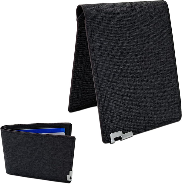 Mens Slim Wallet, Denim Fabric Men'S Wallet Minimalist Wallet for Men, Mens Bifold Wallet Small Wallet for Teen Boys, Portable Credit Card Wallet for Work, Shopping (Jet Black)