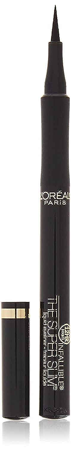 L'Oreal Paris Makeup Infallible Super Slim Long-Lasting Liquid Eyeliner, Ultra-Fine Felt Tip, Quick Drying Formula, Glides on Smoothly, Black,