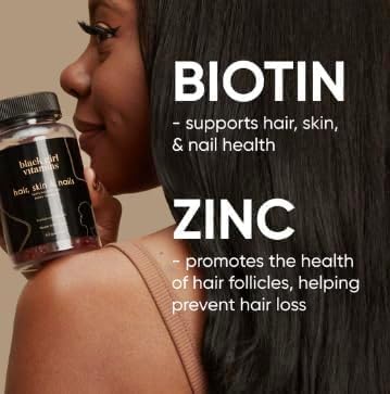 Black Girl Vitamins - Hair, Skin, and Nails Gummies with Biotin (6000 mcg), Zinc, Gelatin Free, Vitamin A, and Vitamin E - Gluten-Free. Made in