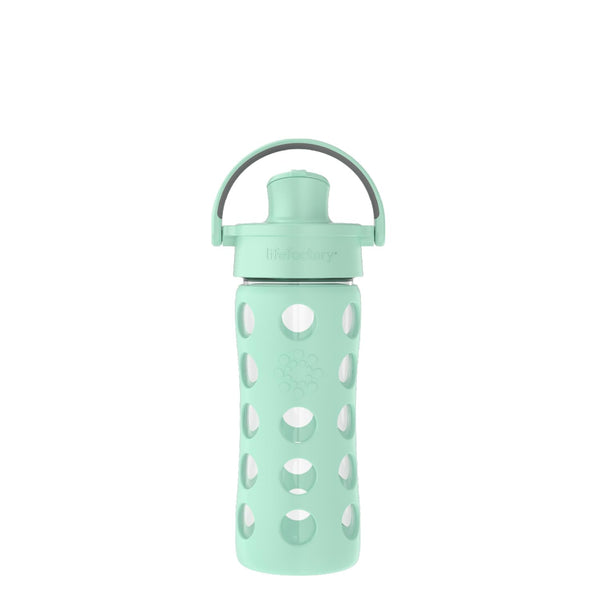 Lifefactory 12-Ounce Glass Water Bottle with Active Flip Cap and Protective Silicone Sleeve, Mint