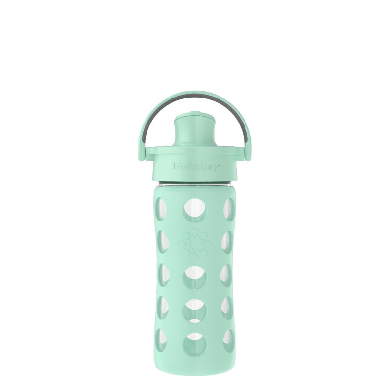 Lifefactory 12-Ounce Glass Water Bottle with Active Flip Cap and Protective Silicone Sleeve, Mint