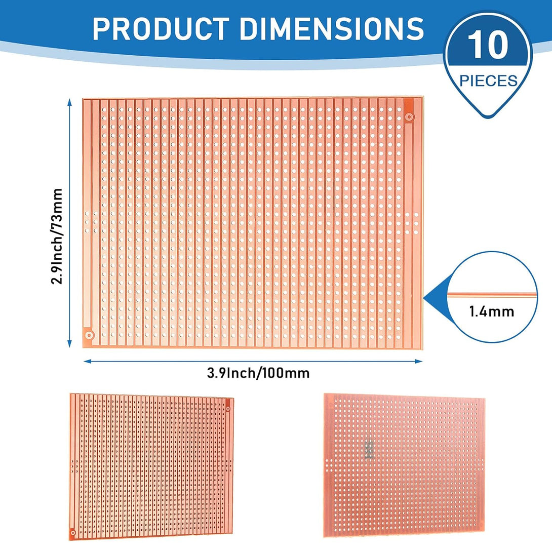 10 PCS 73Mm X 100Mm PCB Board Prototype Kit Protoboard Copper Strip Board Circuit Board Breadboards 957 Holes Perfboard Universal Printed Circuit Breadboard for DIY Soldering Electronic Projects