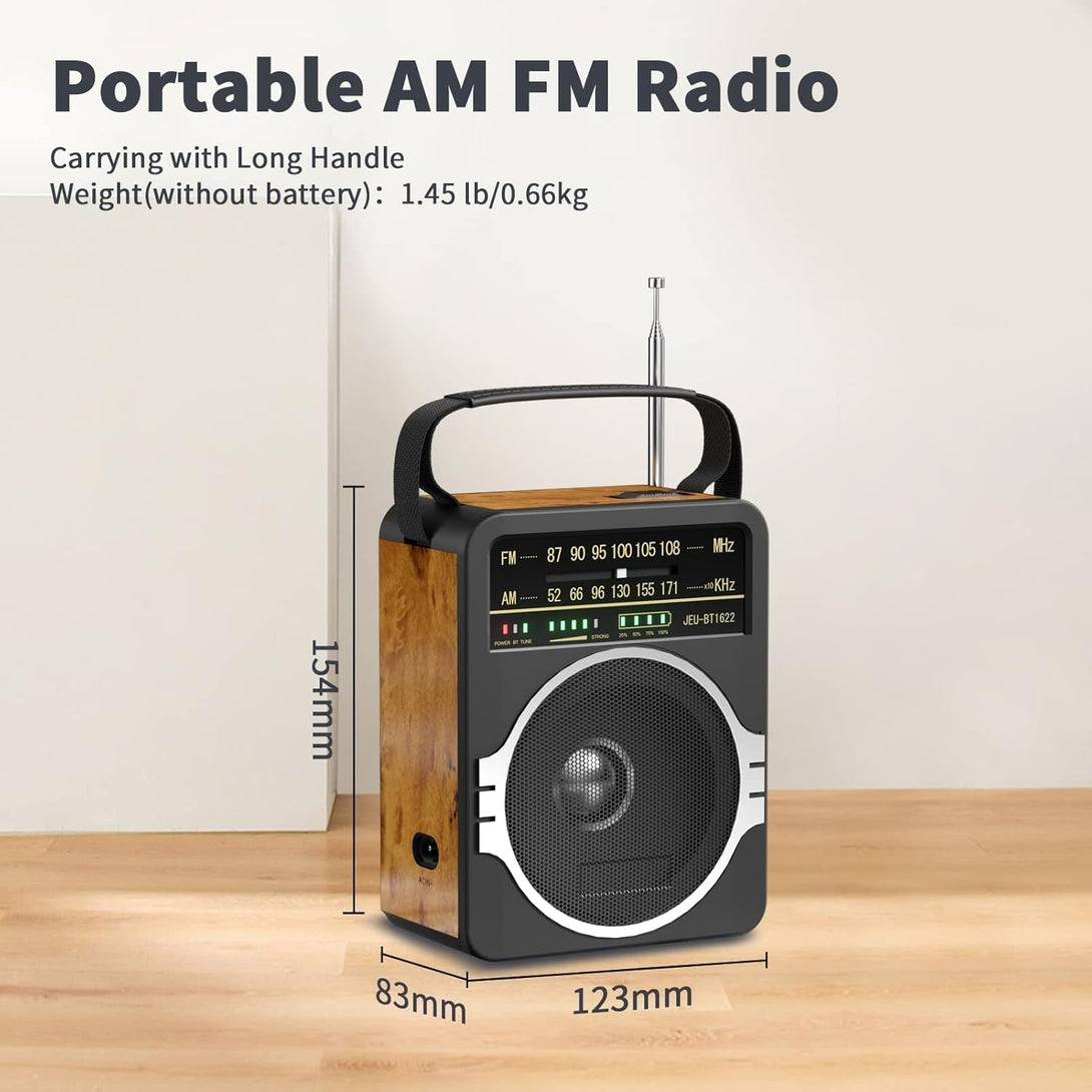 Portable AM FM Radio, Bluetooth 5.0 Radios 5 Watts Loud Speaker,Fm Radio Built-In Rechargeable Battery/Dc D*4 Cell Battery Operated & AC Power Plug in Wall Retro