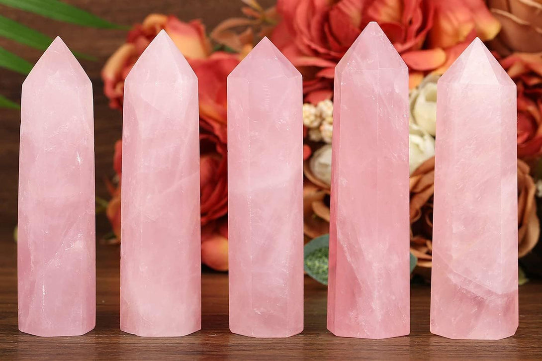 LAIDANLA Rose Quartz Healing Crystals Wands 3.5-4" Polishing Natural Reiki Energy Wand Stone Hexagonal Point Large Crystal Gemstones for Meditation Therapy Crystal Grid Decoration 1Pcs