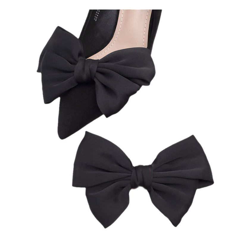 Tsangbaby Satin Bow Shoe Clips - Dots Solid Color Removable Elegant Wedding Party Shoe Buckle Bag Clothing Hair Accessories for Women Girls 2 Pcs