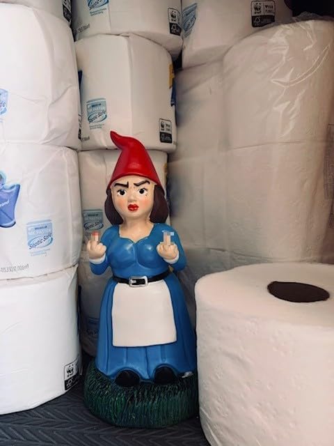 Gnometastic Lady Middle Finger Gnome 8.5in, Naughty, Funny Garden Gnomes Statue Outdoor Decorations for Yard, Lawn Ornament, Home Decor,