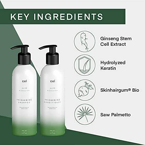 Cel Microstem Natural Hair Thickening Shampoo & Conditioner Set (2 x 8 fl oz) – Stem Cell Anti Thinning Shampoo – Professional Grade Biotin –