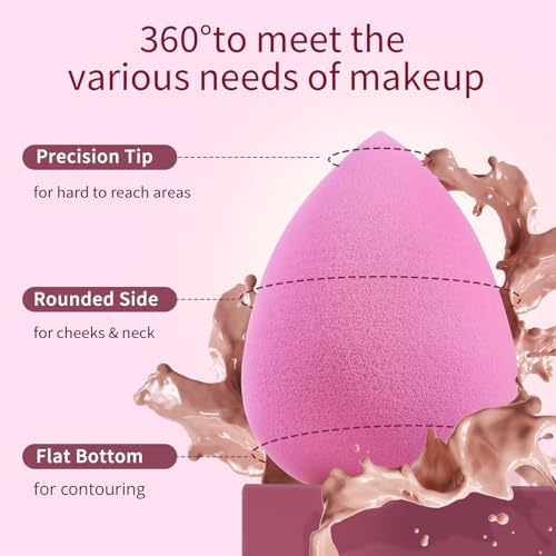 BEAKEY Makeup Sponge Set of 6, Super Soft Beauty Sponges for Foundation | for Liquid, Cream & Powder Application, Pink Blender for Flawless