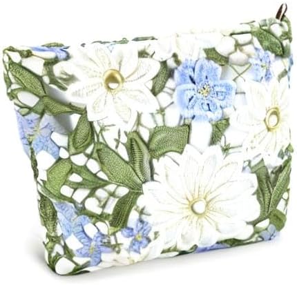 URSKYTOUS Flower Makeup Bags Travel Large Floral Cosmetic Bag for Women Cute Makeup Pouch Zippered Portable Toiletry Bag Lace Trendy Aesthetic