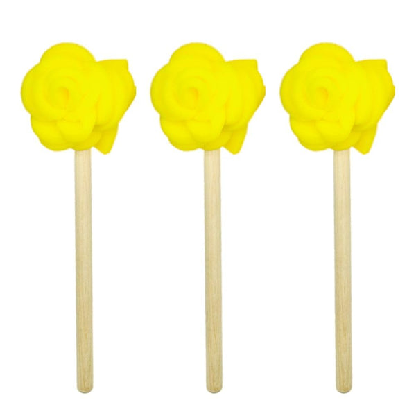 Jetz-Scrubz Flower Rose Foam Dish Mops with Solid Birch Wood Handles, 3-Pack, Made in USA (Yellow)