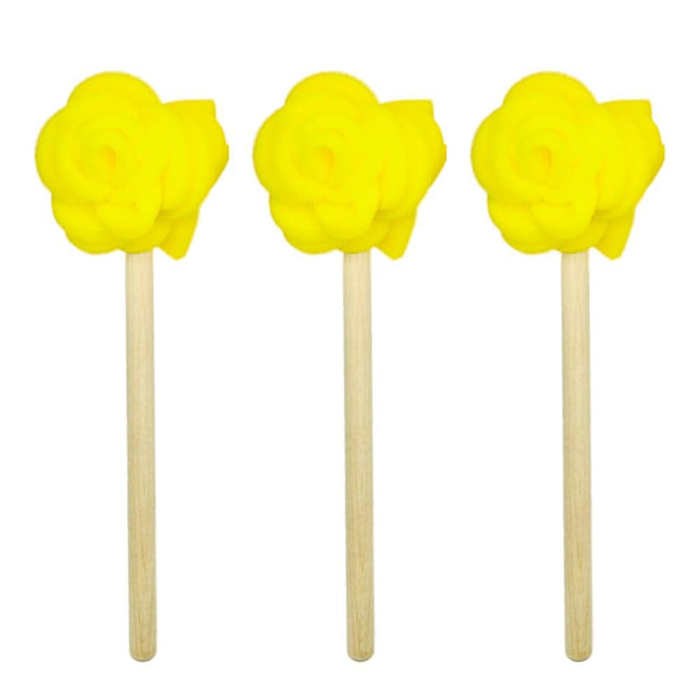Jetz-Scrubz Flower Rose Foam Dish Mops with Solid Birch Wood Handles, 3-Pack, Ma