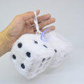 Fuzzy Plush Dice for Car Mirror, Pair of Retro 3â Yellow Dice with Black Dots for Car Interior Hanging Ornament Decoration