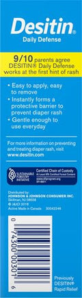 Desitin Daily Defense Baby Diaper Rash Cream with Zinc Oxide to Treat, Relieve & Prevent diaper rash, Hypoallergenic, Dye-, Phthalate- &