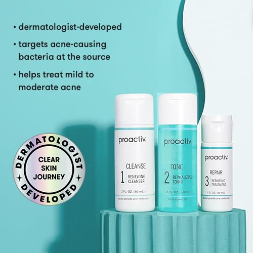 Proactiv 3 Step Acne Treatment - Benzoyl Peroxide Face Wash, Repairing Acne Spot Treatment for Face and Body, Exfoliating Toner - 30 Day Complete