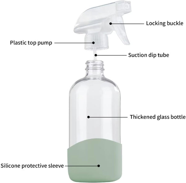 HOMBYS 8 Oz Empty Clear Glass Spray Bottles with Silicone Sleeve Protection Refillable Containers for Cleaning Solutions, Essential Oils, Misting