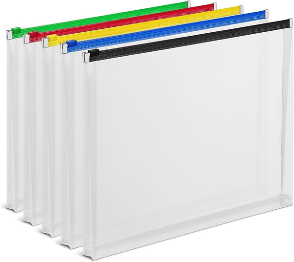 Staples 344890 Poly Zip Envelopes Letter Size Clear with Assorted Zippers 5/PK