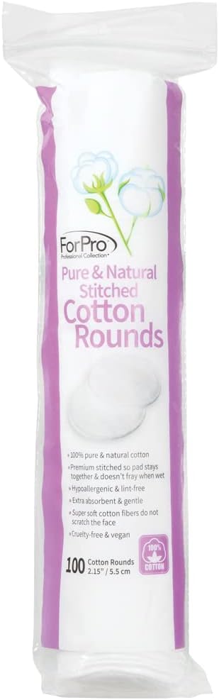 ForPro Pure & Natural Stitched Cotton Rounds for Face (400-Count), 100% Pure Cotton Makeup Remover Pads, Hypoallergenic, Lint-Free, Vegan &
