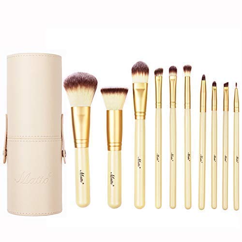 Matto Makeup Brushes 10-Piece Golden Makeup Brush Set with Foundation Powder Mineral Eye Face Make up Brushes Holder