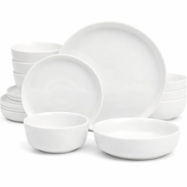 Gibson Home Plates and Bowls Sets - Dinnerware Set for 4, 16-Piece White Dishes — Ceramic Dish Set| Microwave & Dishwasher Safe Dishes - Oslo