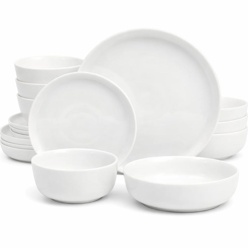 Gibson Home Plates and Bowls Sets - Dinnerware Set for 4, 16-Piece White Dishes — Ceramic Dish Set| Microwave & Dishwasher Safe Dishes - Oslo