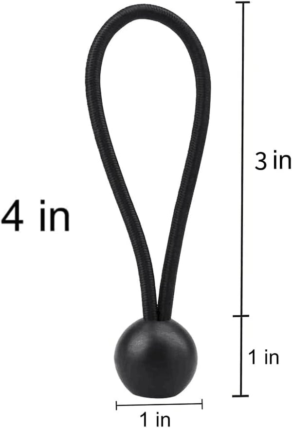 AOPRIE 30 Pack Bungee Balls, Black Ball Bungee Heavy Duty Heavyweight 4 inches Tarp Bungee Cords, Weather Resistant Tie Down Strap 4mm Thickness -