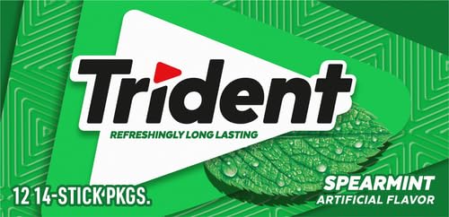 Trident Spearmint Sugar Free Gum, 12 Packs of 14 Pieces (168 Total Pieces)