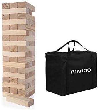 Giant Tumble Tower (Stacks to 4+ Feet), 54pcs Wooden Blocks Stacking Game, Indoor Outdoor Game for Kids Adult Family Fun | Ages 6+ | Yard Games |