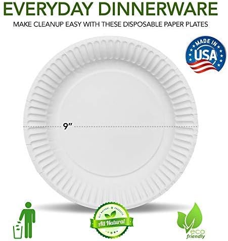 Stock Your Home 9-Inch Paper Plates Uncoated, Everyday Disposable Plates 9" Pape