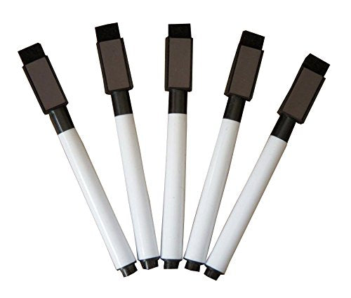 Flexible Magnets Fine tip Dry Erase Black Markers with Magnetic Cap and Eraser, Perfect for Dry Erase Boards and Whiteboards Pack of 5