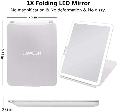 Deweisn Folding Lighted Makeup Mirror with 72 Leds 3 Colors Light Modes USB Rech