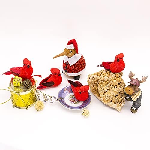 Berfutall-Cardinal Clip On Christmas Tree Ornament Decorations - Red Feathers Set of 12 Pieces Each is 2.8" Lon(A) A 12pc
