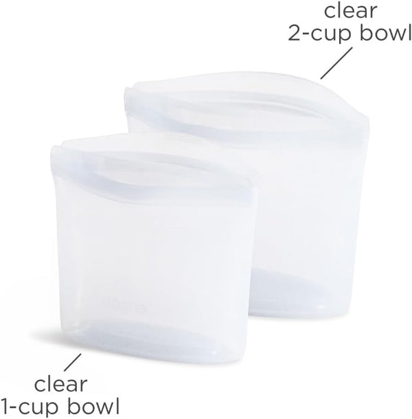 Stasher Premium Silicone Reusable Food Storage Bags, 2-Pack, Clear, Multi-Use Food Storage Bags, Lunch Bag, Travel Containers, BPA Free,