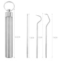 bonmall Dental Teeth Pick Stainless Steel Toothpick Set Reusable Tooth Stains Remover Dental Tool Teeth Cleaning Tools with Holder for Outdoor